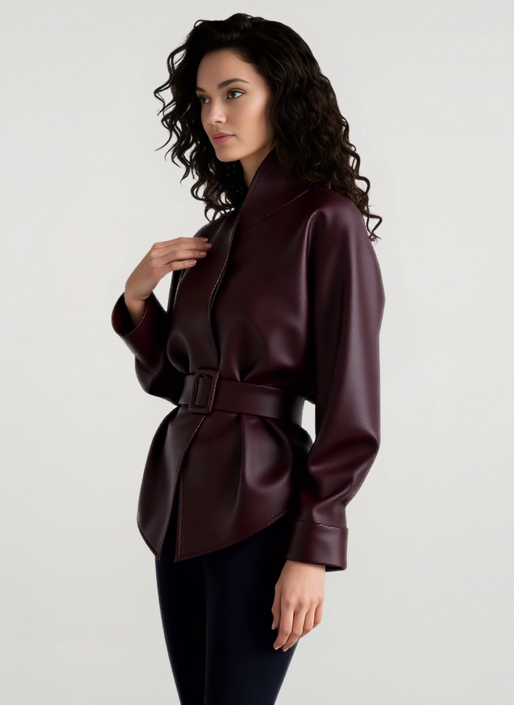 Stand Collar Trench Leather Jacket