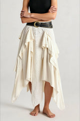 Asymmetric Wave Hem Tiered Midi Skirt