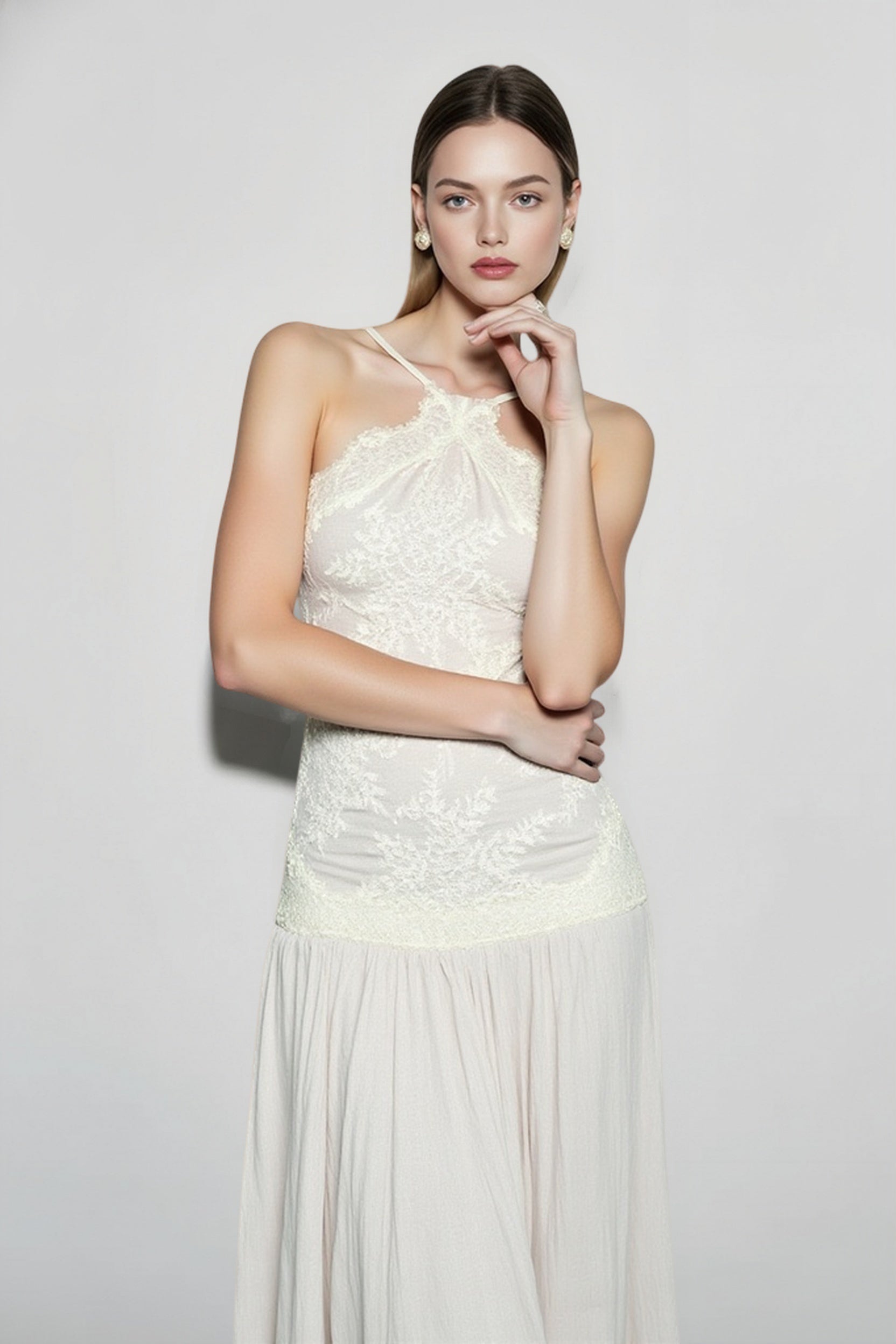 Spice Girl Lace Insert Backless Slip Prom Dress