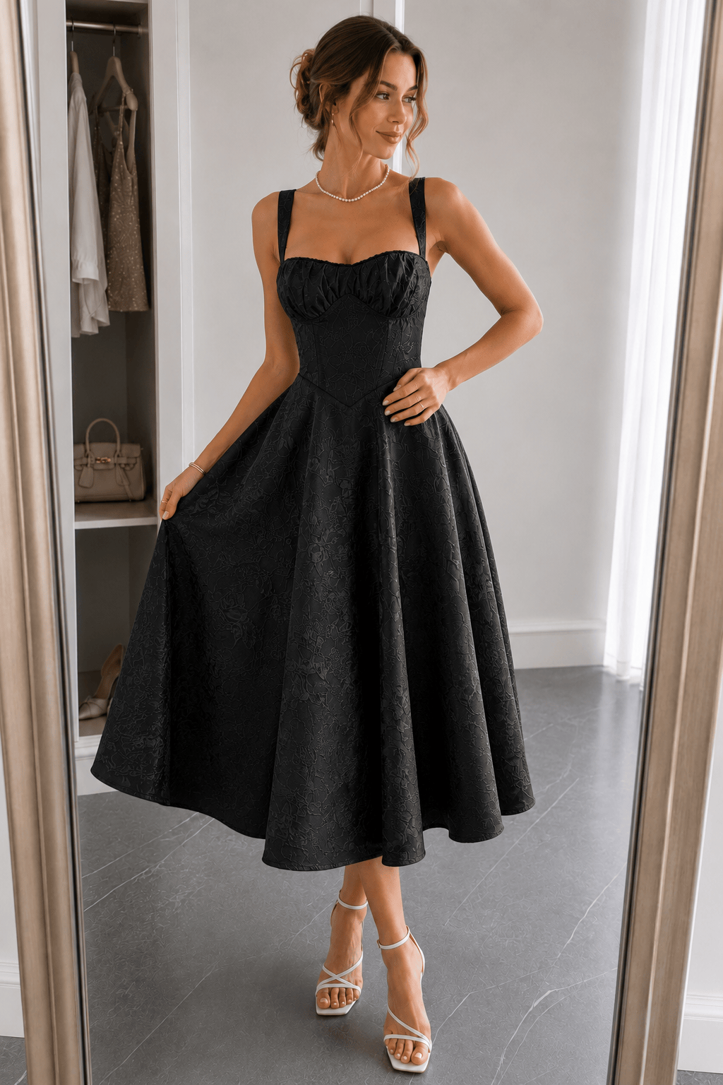 Jacquard Spaghetti Strap Cocktail Dress