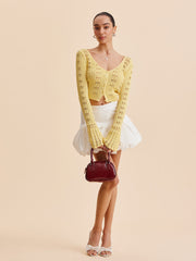 Bell Sleeve Crochet Knit Cardigan