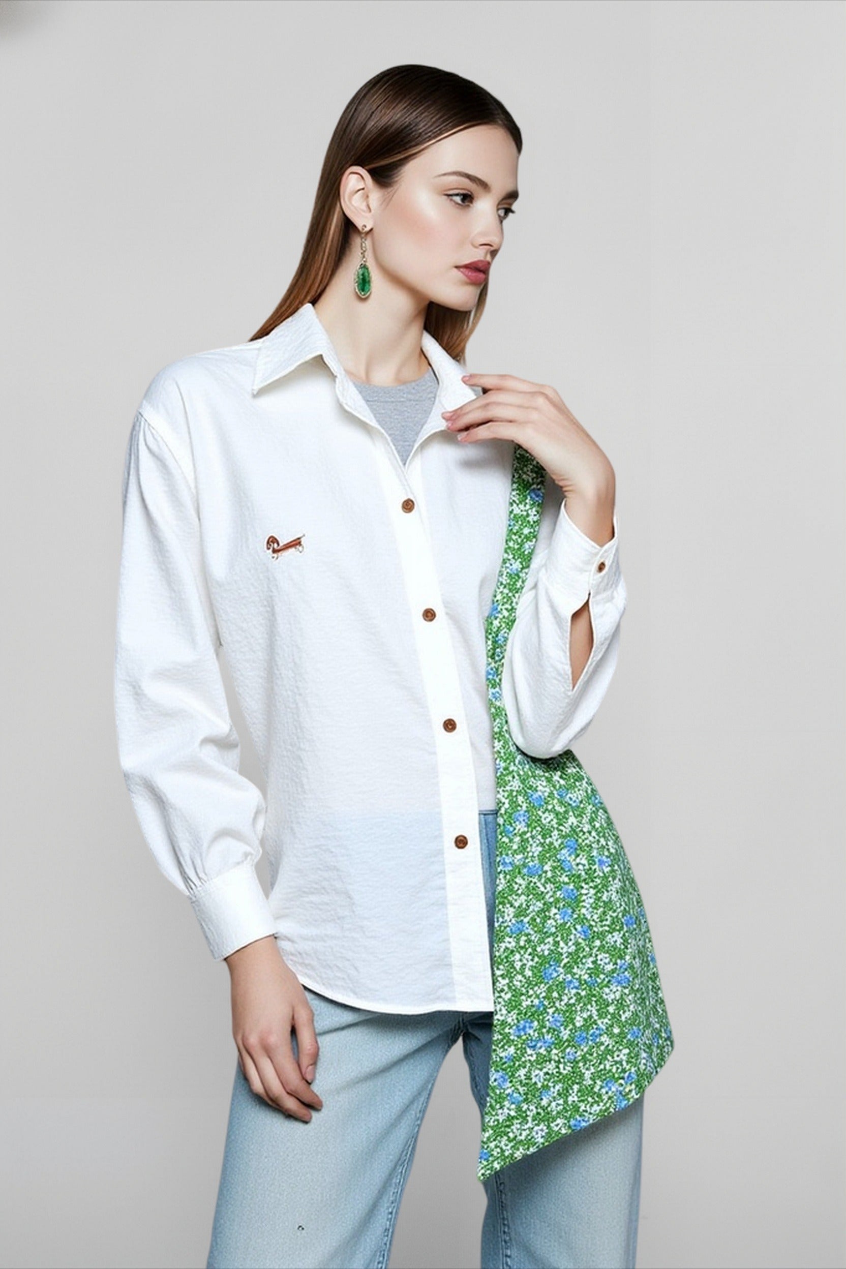Linen Blend Embroidered Blouse