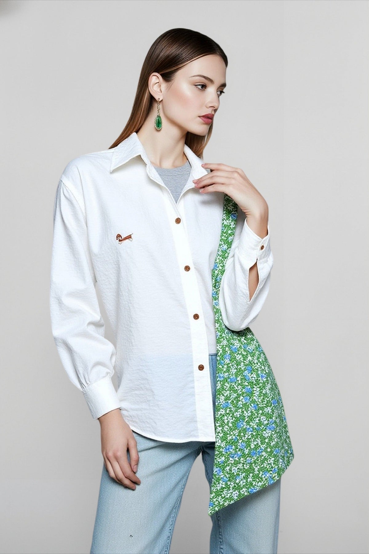 Linen Blend Embroidered Blouse