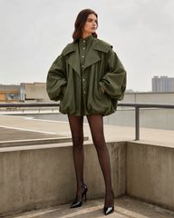 Retro Green Unique Oversized Slim Fake Two Piece Trench Jacket