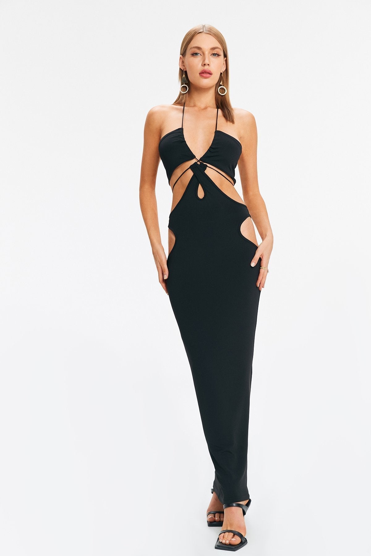 Cut Out Backless Solid Maxi Dress