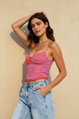 Spaghetti Strap Off Shoulder Slim Mesh Lace Cami Top