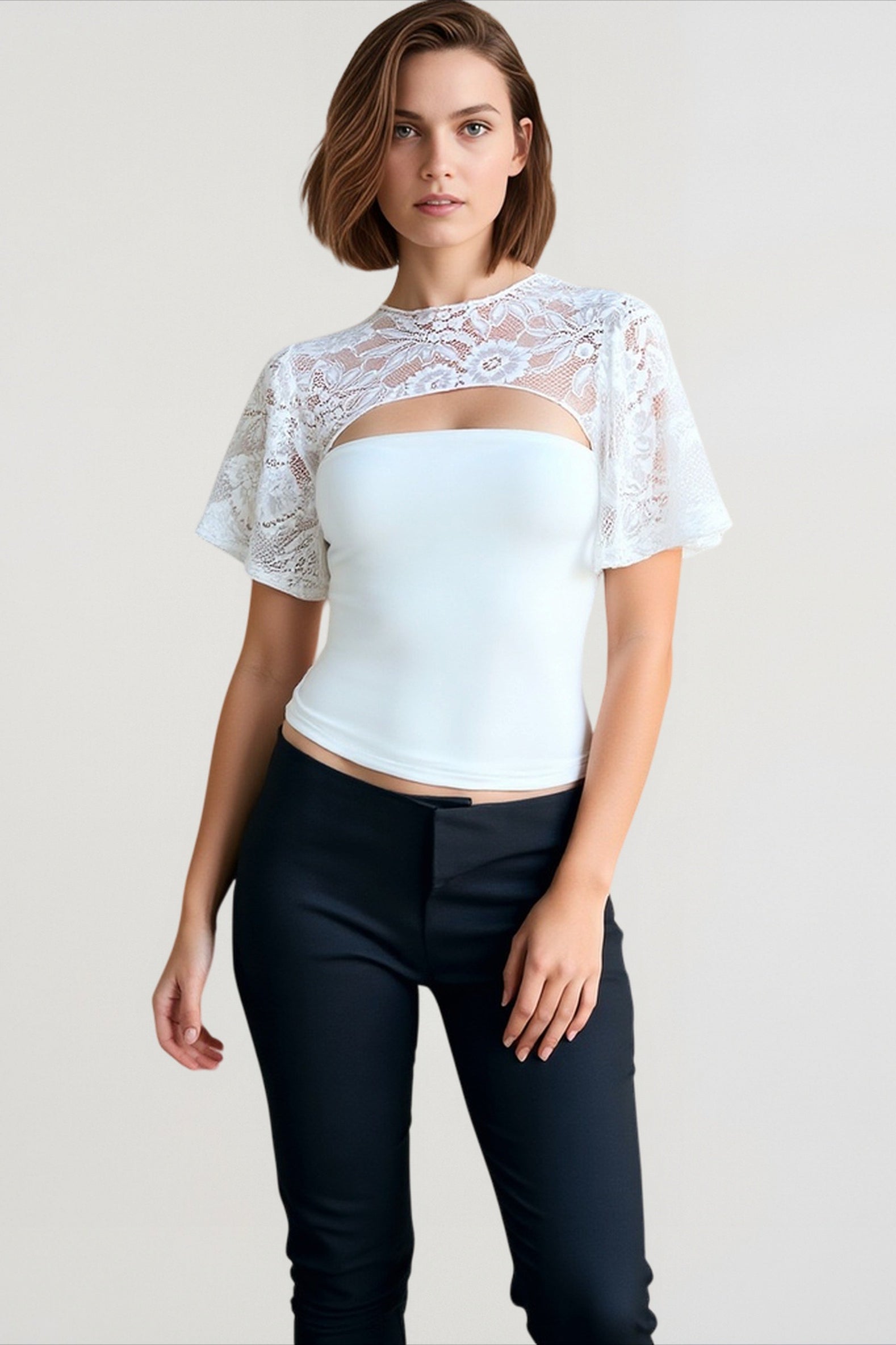 Lace Cutout Flare Sleeve T-shirts