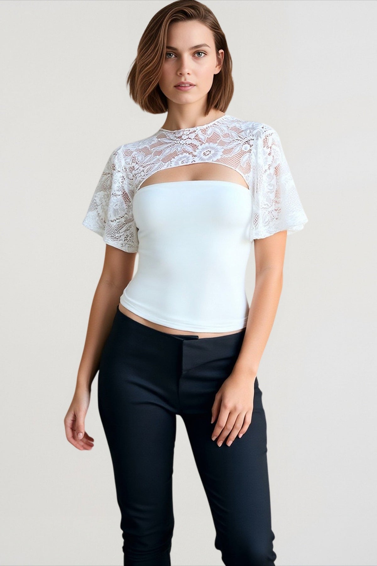 Lace Cutout Flare Sleeve T-shirts