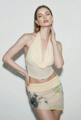 Tie Keyhole Back Spaghetti Strap Color Block Mini Vacation Set