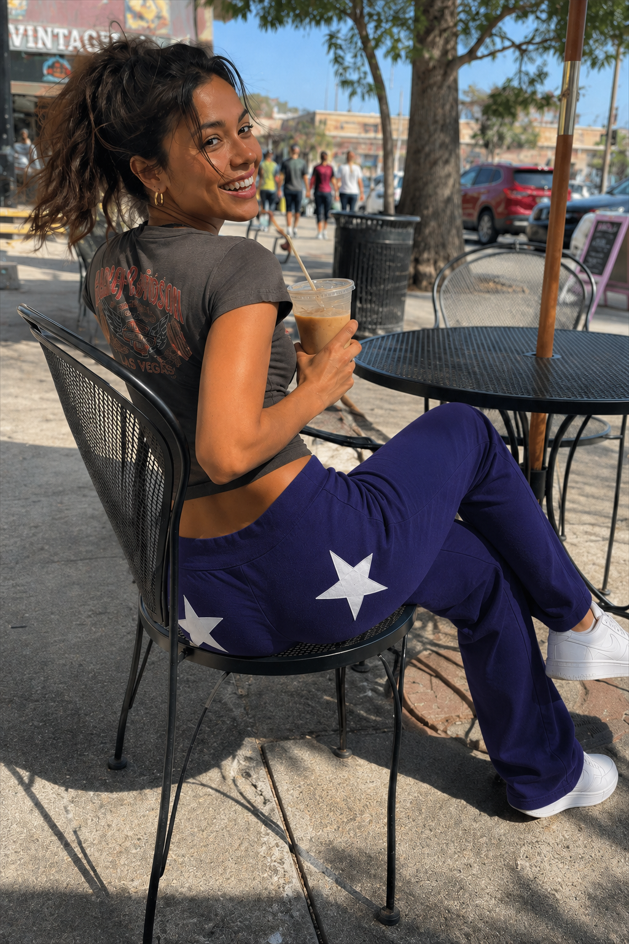 Star Print Stretchy High Waist Straight Leg Pants