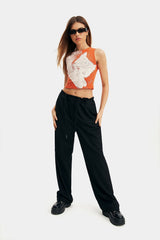 High Waist Drawstring Solid Wide Leg Pants