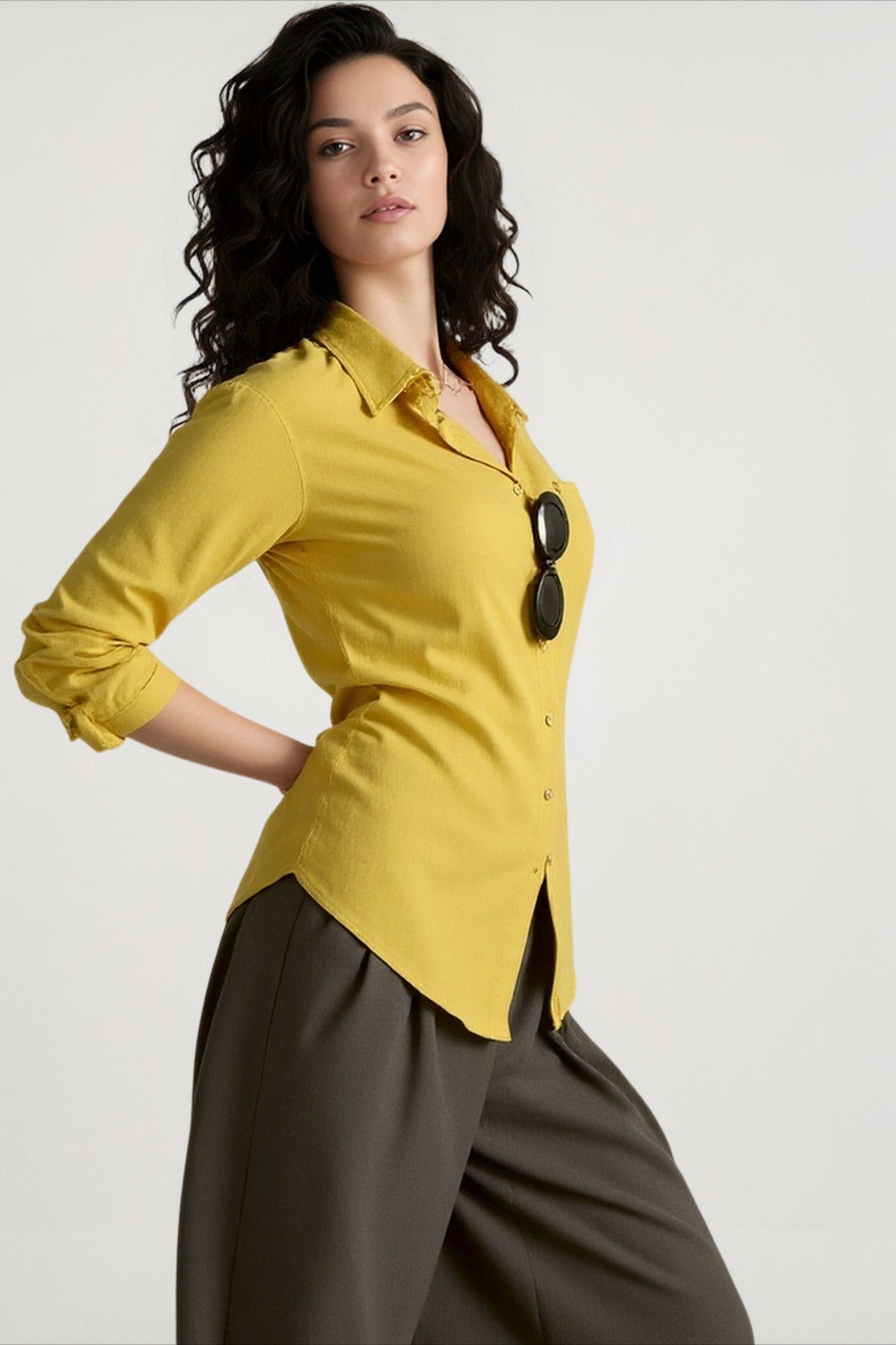 Linen Blend Long Sleeve Blouse