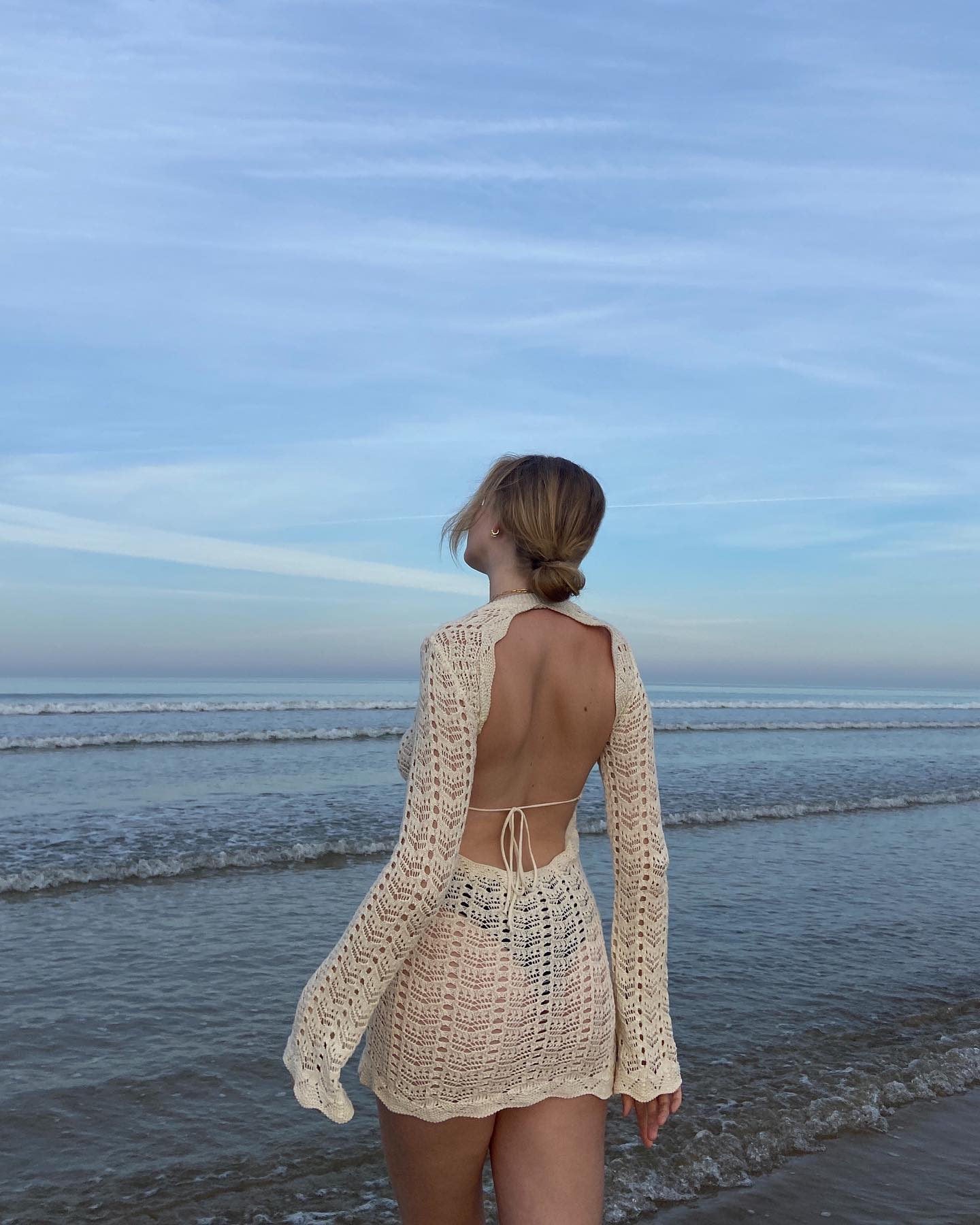 Sheer Crochet Backless Dress