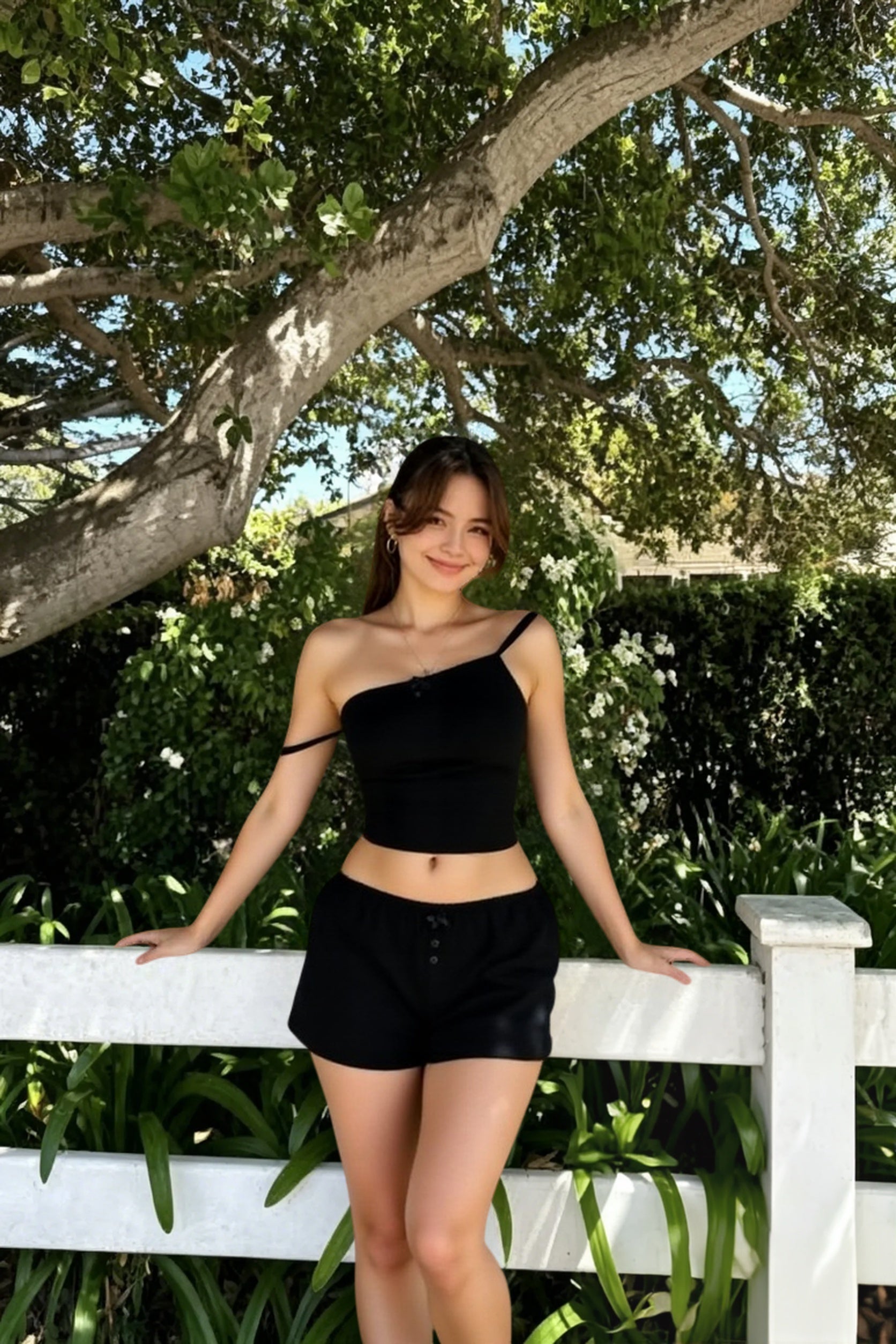 Lace Trim Eyelet Camisole Tank Top Two Piece Shorts Set