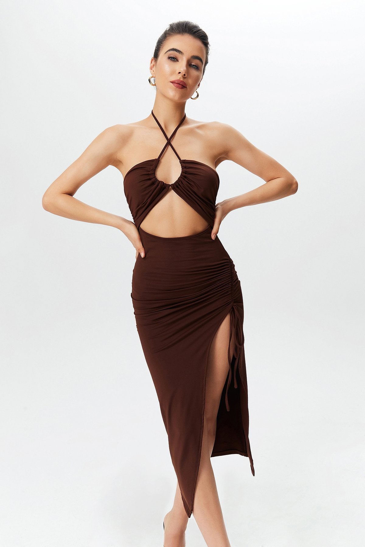 Halter Neck Split Thigh Maxi Dress