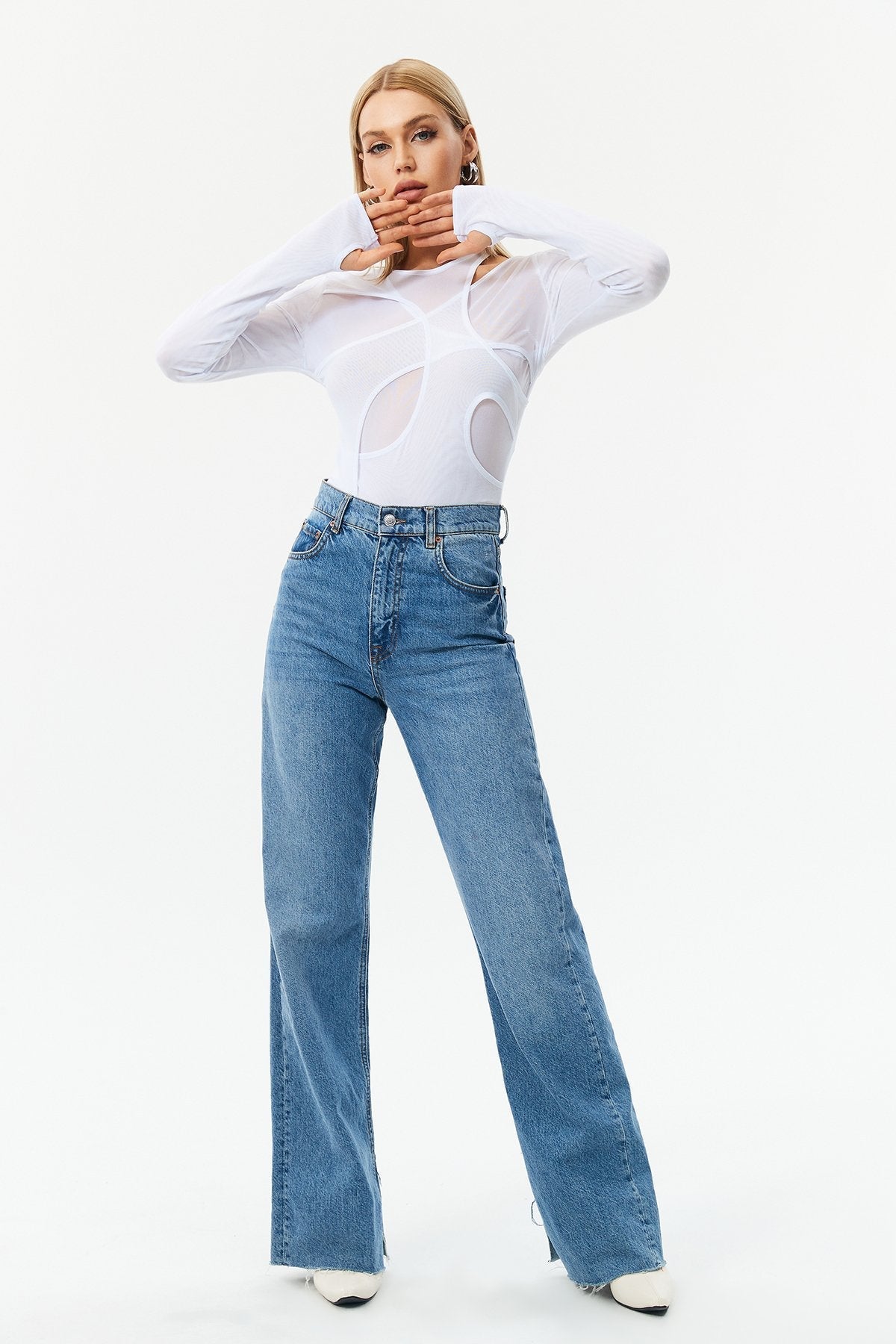 Mesh Asymmetrical Cut Out Bodysuit