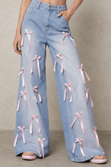 Bow High Waist Wide Leg Jeans