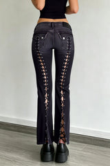 Open Back Lace Up Y2K Flare Jeans