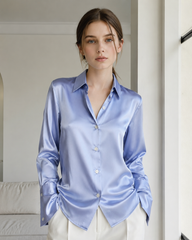 Slim Fit Collared Buttoned Long Sleeve Blouse