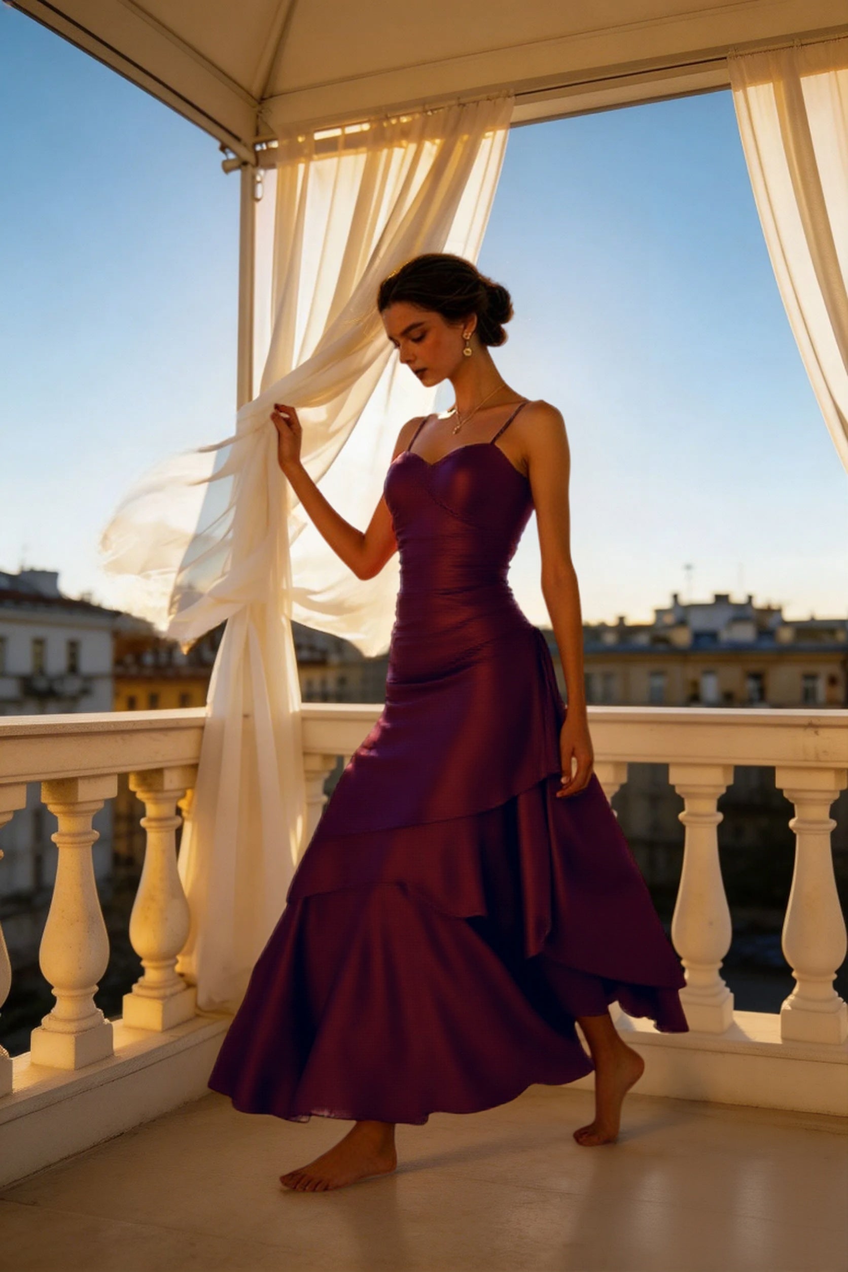 Satin Ruffle Trim Party Dress