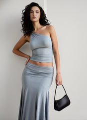 Fold Over One Shoulder Maxi Knit Set