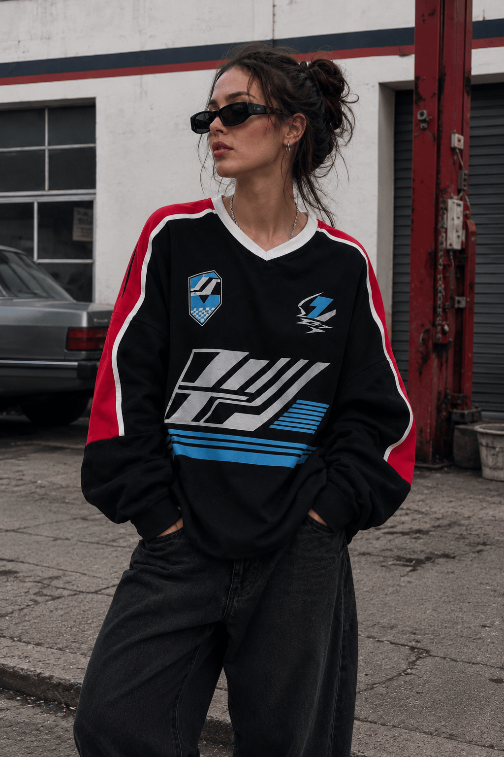 Collegiate Color-Blocked Long Sleeve Crew Neck Relaxed Sweatshirt
