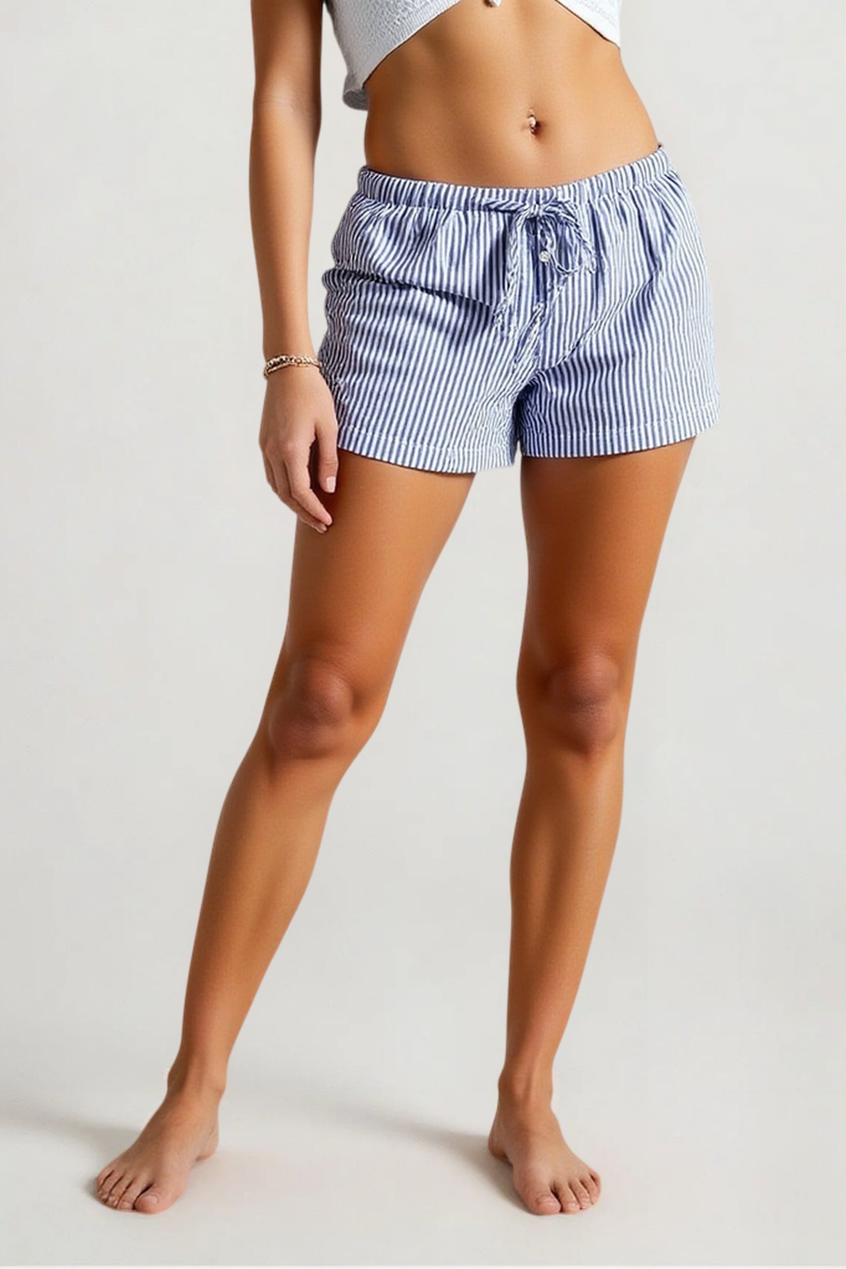 Chic Stripe Elastic Tie Casual Shorts