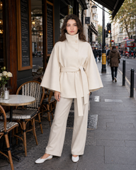 Button Up Stand Collar Cape Coat