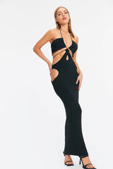 Cut Out Backless Solid Maxi Dress