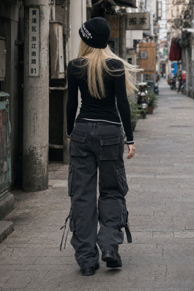 Denim Multi-Pocket Street Loose Cargo Pants