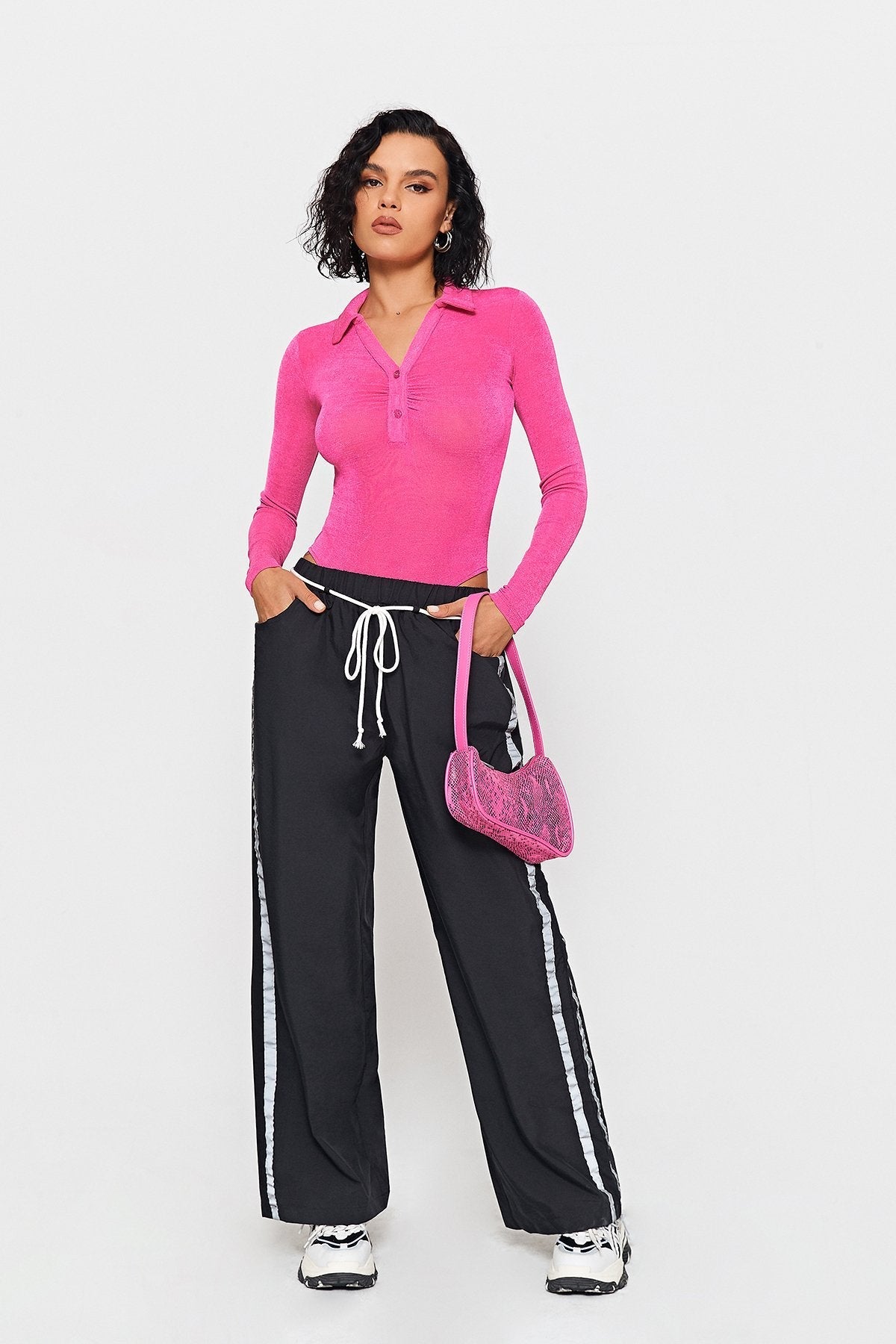 Lapel Neck Half Button Long Sleeve Bodysuit