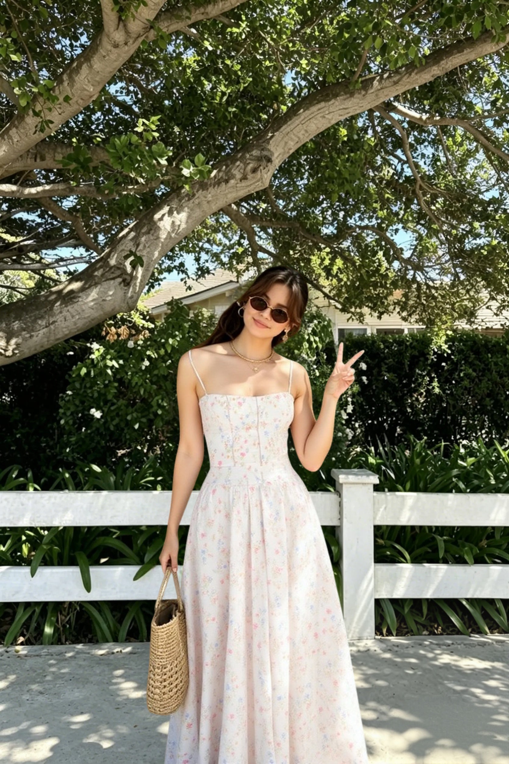 Floral Ruffle Big Hem Spaghetti Strap Waisted Maxi Dress