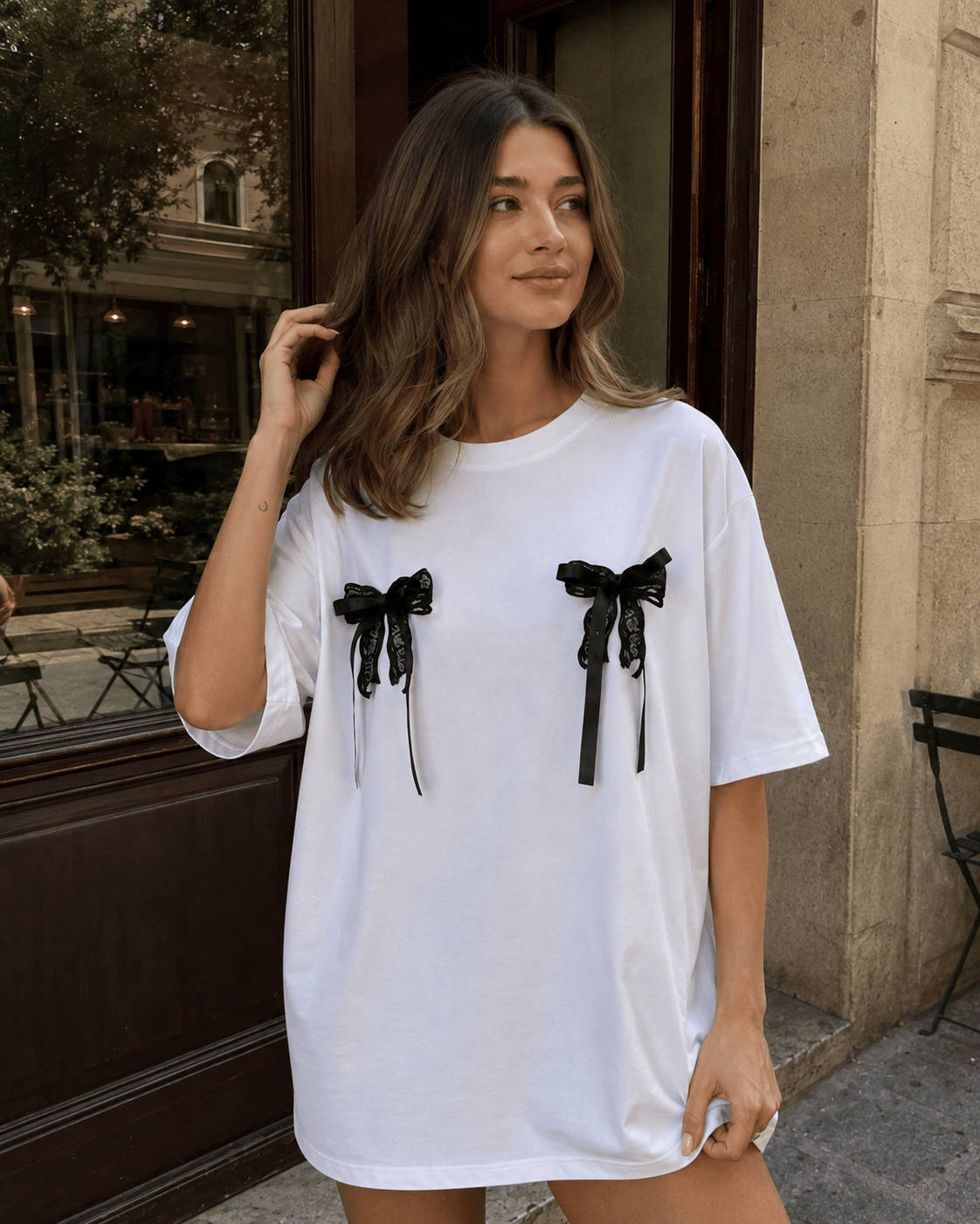 Minimalist Casual 3D Bow Lace Short Sleeve T-shirt