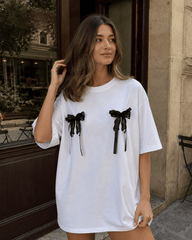 Minimalist Casual 3D Bow Lace Short Sleeve T-shirt
