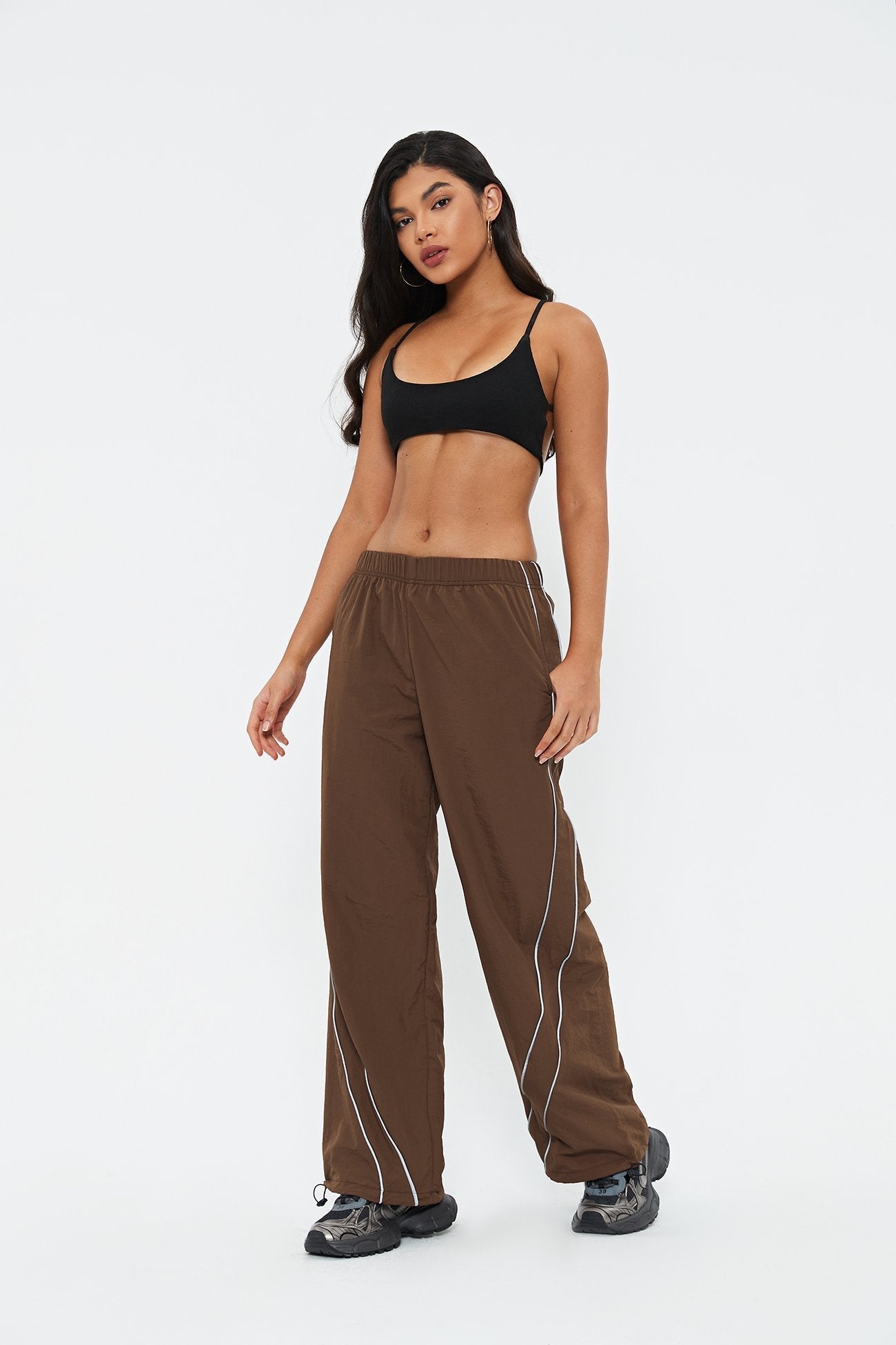 Reflective Trim Dual Pocket Drawstring Hem Cargo Pants