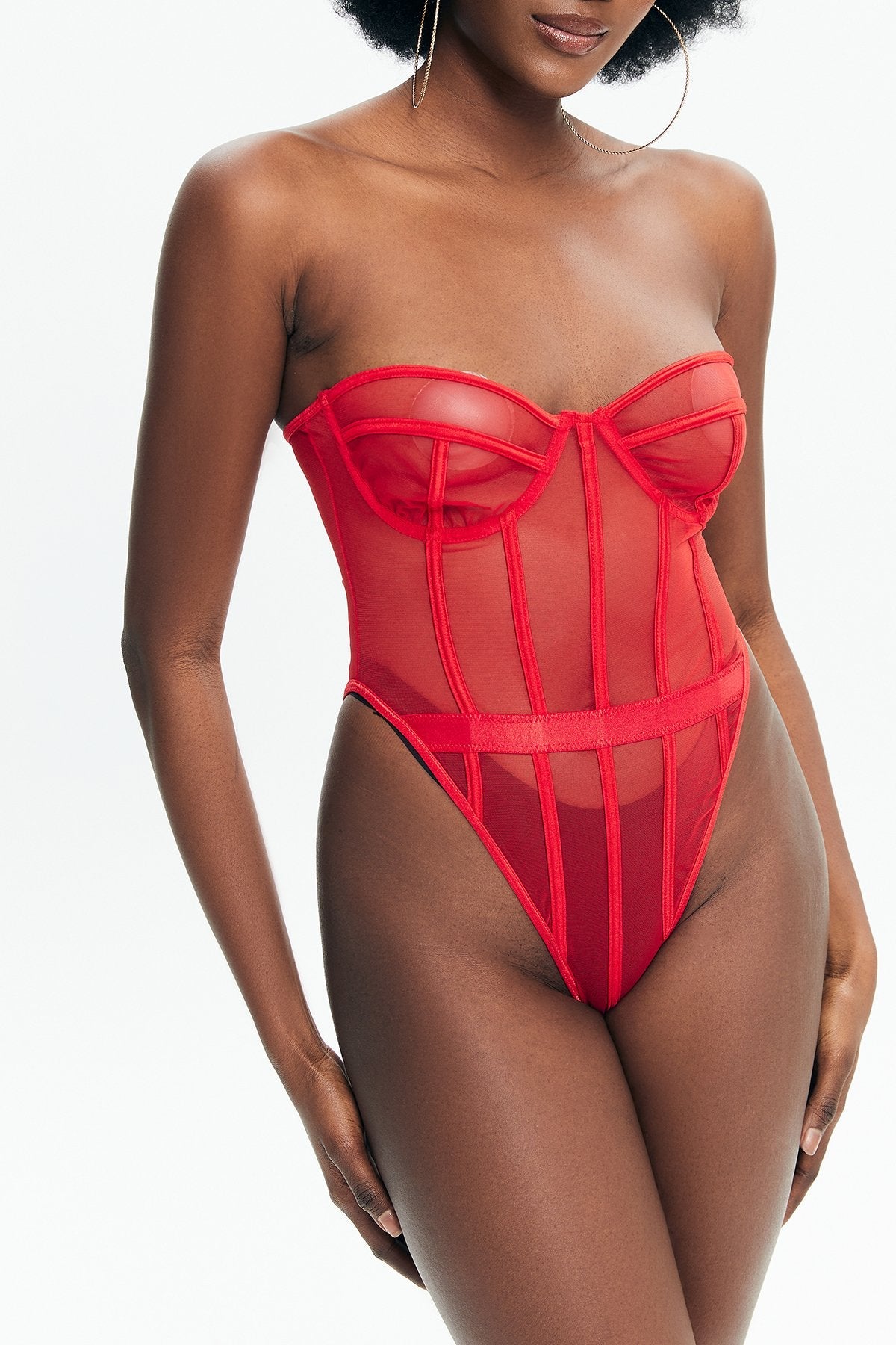 Off Shoulder Mesh Underwire Cut Out Bodysuit