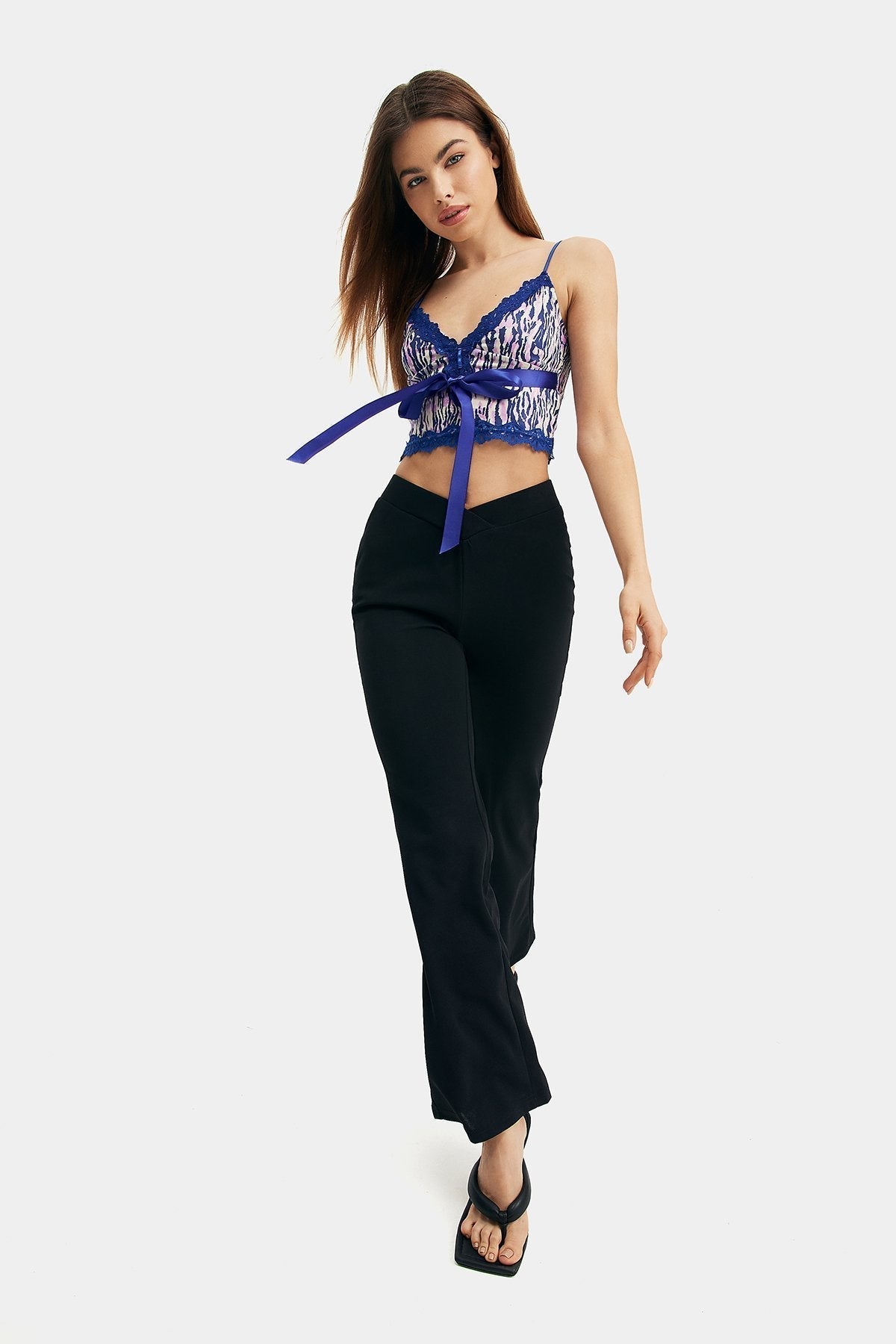High Waist Solid Flared Pants