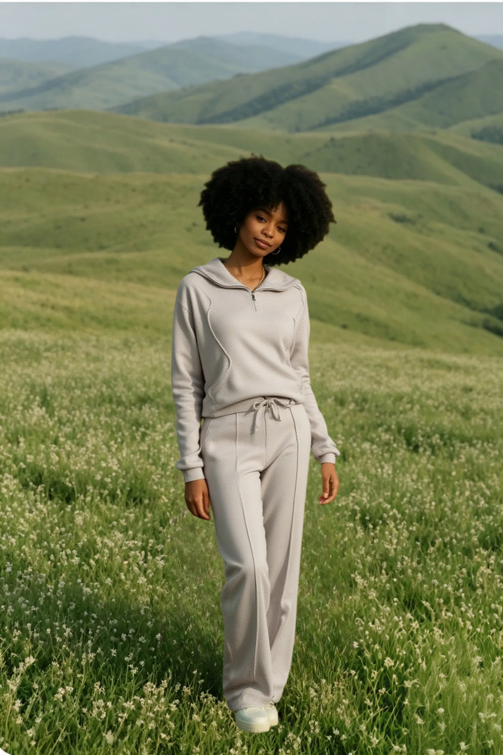 Turtleneck Half Zip Solid Casual Pants Two Piece Set