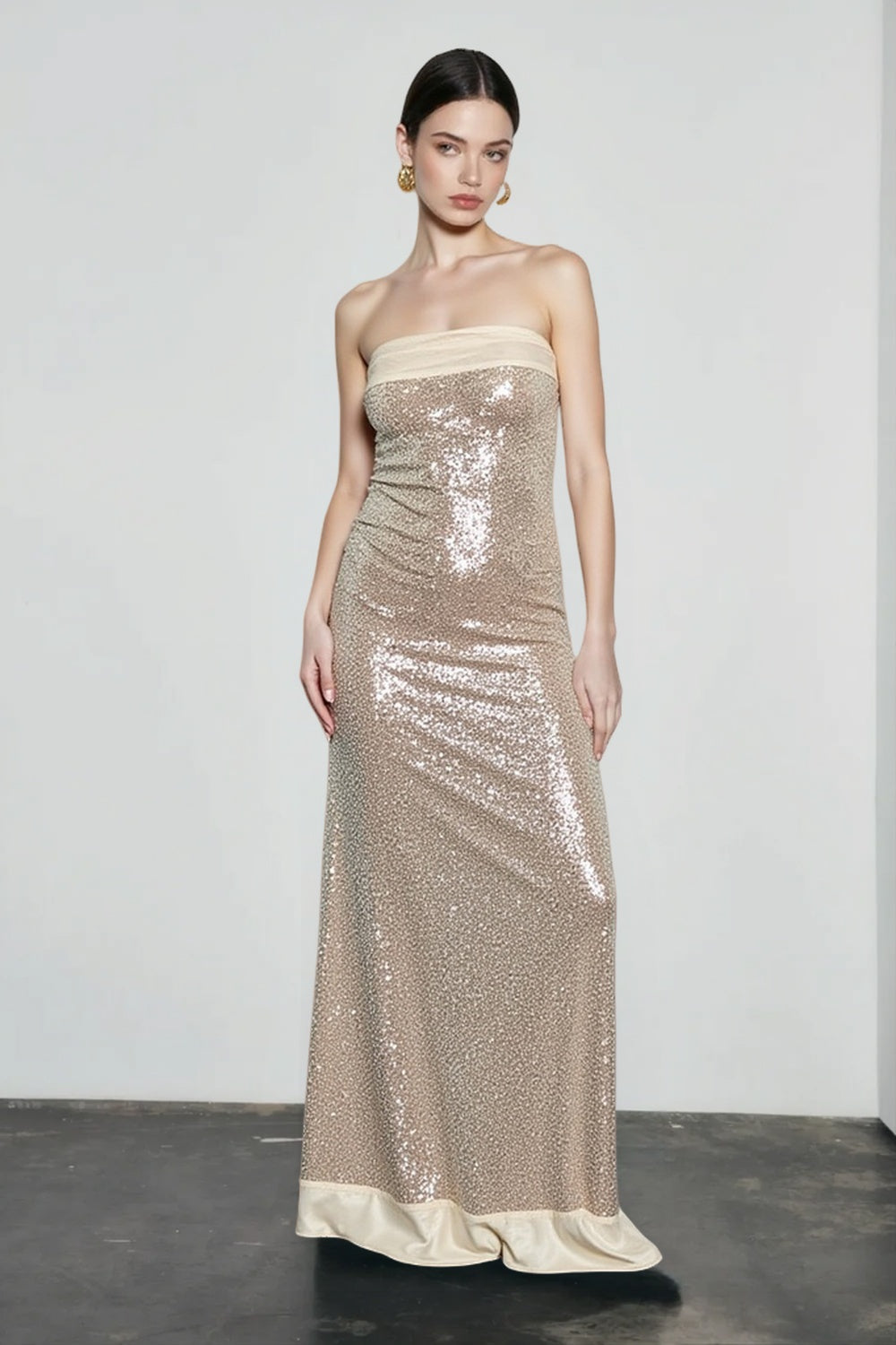 Strapless Sequin Slit Back Prom Dress