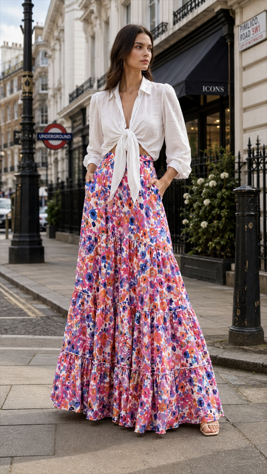 Vacation Floral Maxi Swing Skirt
