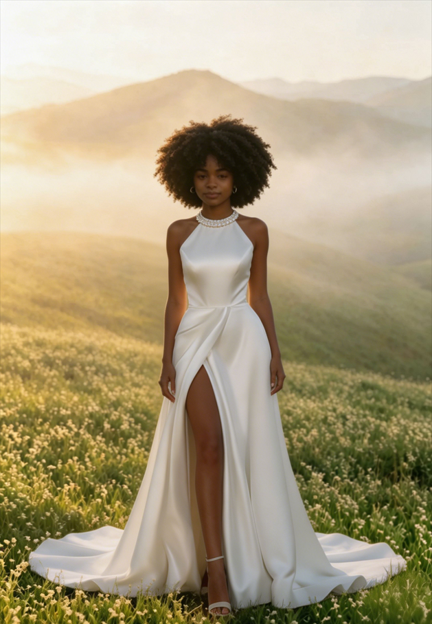 Elegant Satin Halter Train Reception Dress
