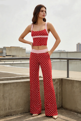 Contrast Polka Dot Sexy Tank Pants Two Piece Set