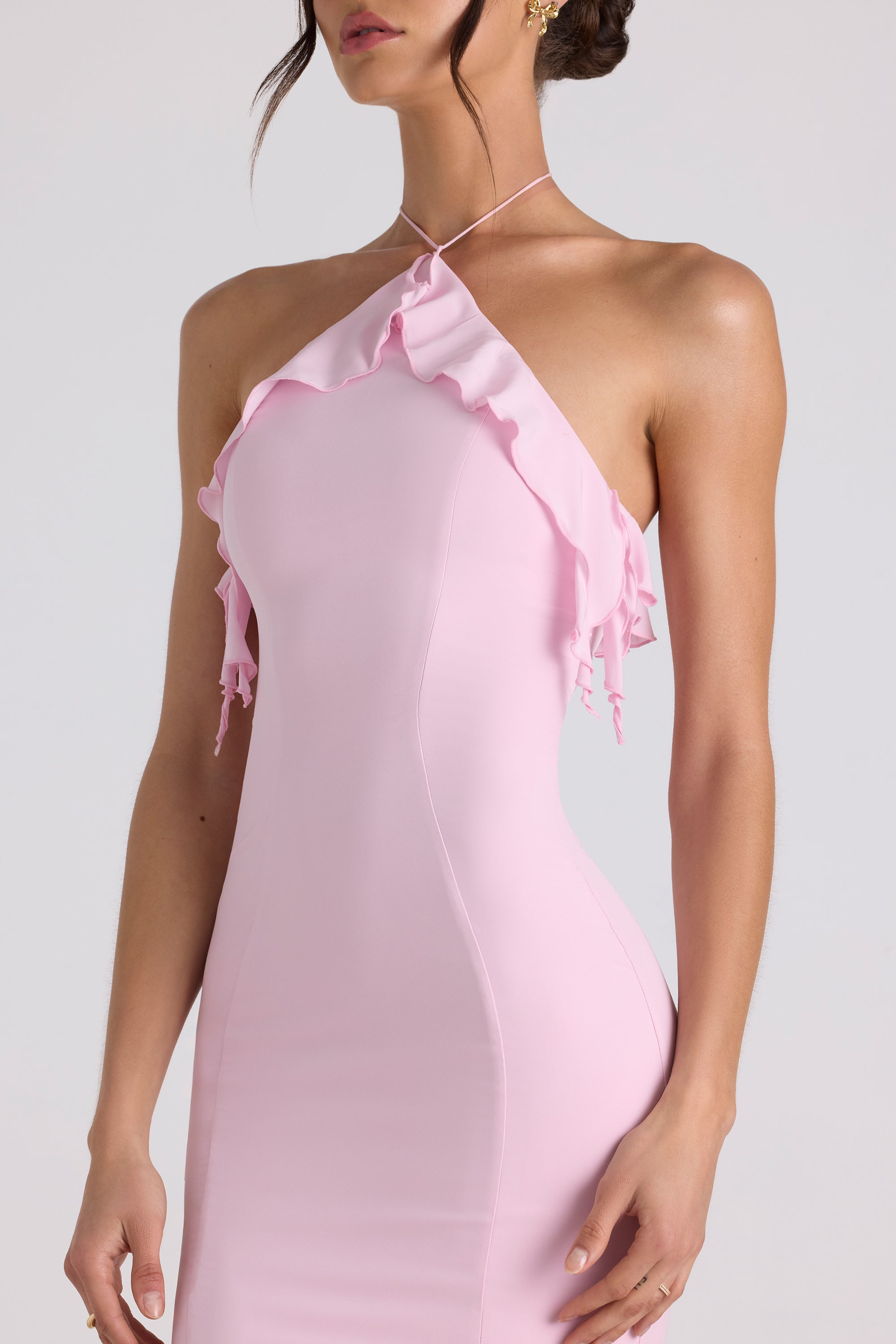 Ruffle-Trim Halterneck Gown