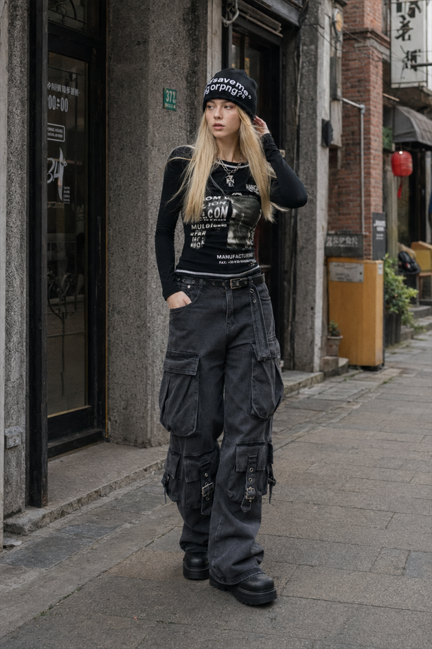 Denim Multi-Pocket Street Loose Cargo Pants