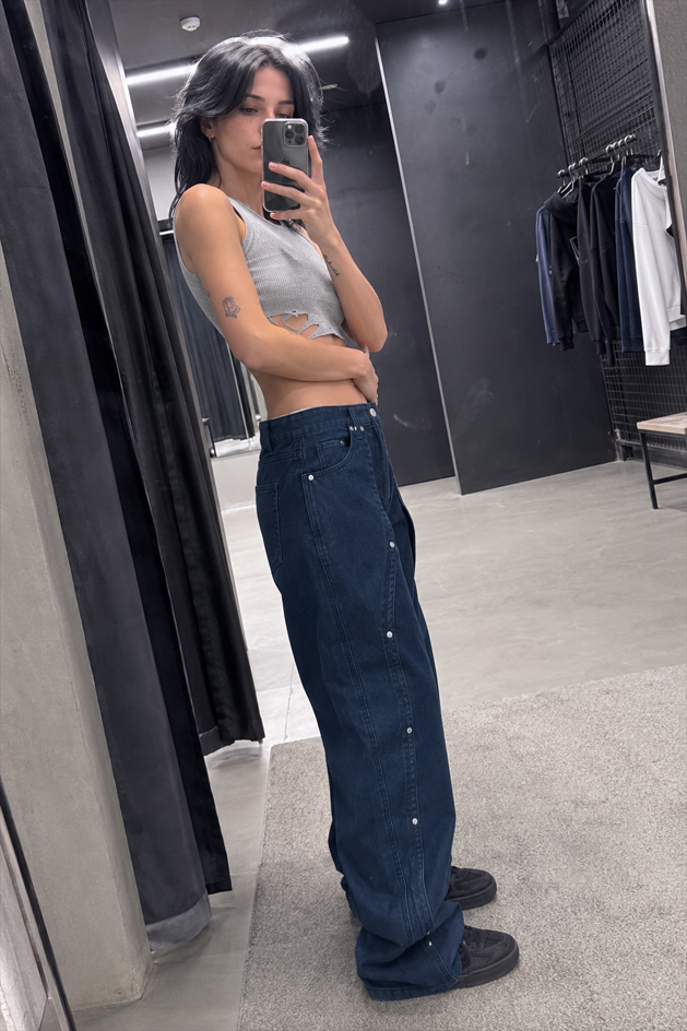 Studded Split Low Waist Wide Leg Cargo Pant