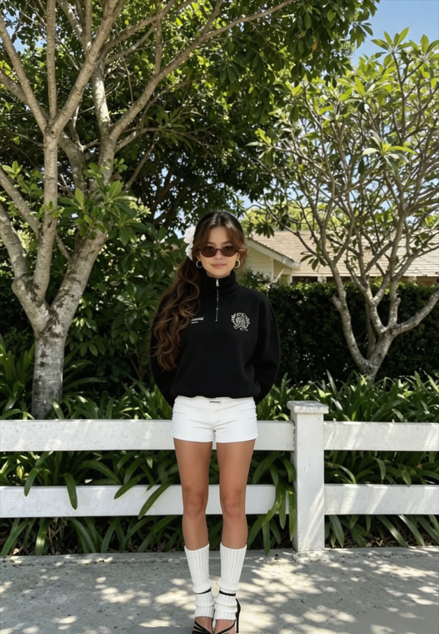 Relaxed Fleece-Lined Half-Zip Stand Collar Convertible Sweatshirt