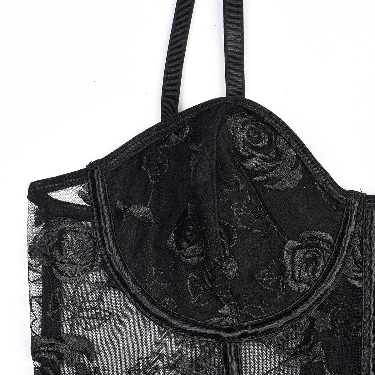 Sheer Embroidered Floral Ruffle Lace Corset