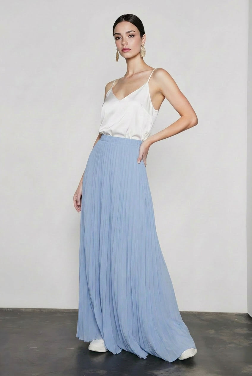 Chiffon Pleated Flowing Maxi Skirt
