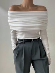 Wool-Blend Elegant Ruched Slim Sweater