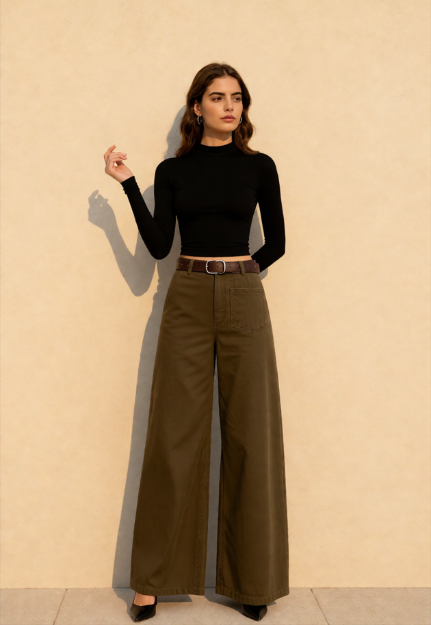 Structured Tailored Wide-Leg Cargo Pants